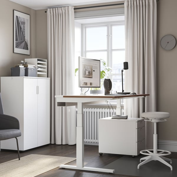 MITTZON - Height-adjustable desk, electric walnut veneer/white,160x60 cm