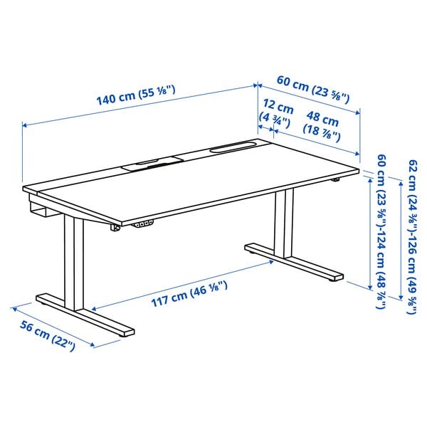 Ikea MITTZON - Height-adjustable desk, electric walnut veneer/white,140x60 cm