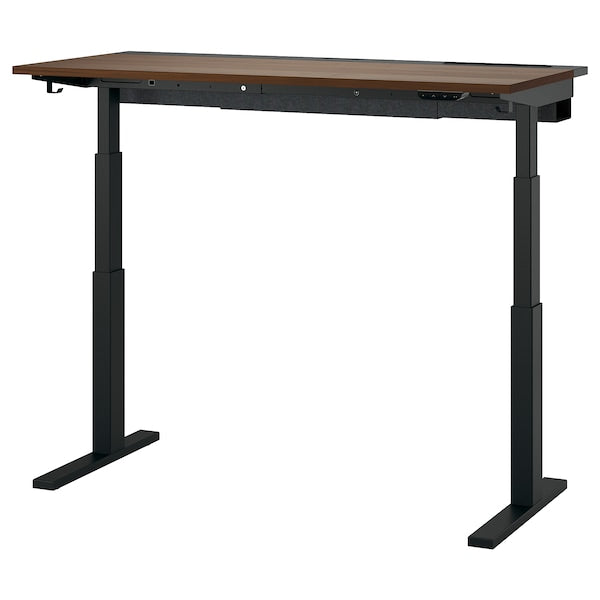 MITTZON - Height-adjustable desk, electric walnut veneer/black,140x60 cm
