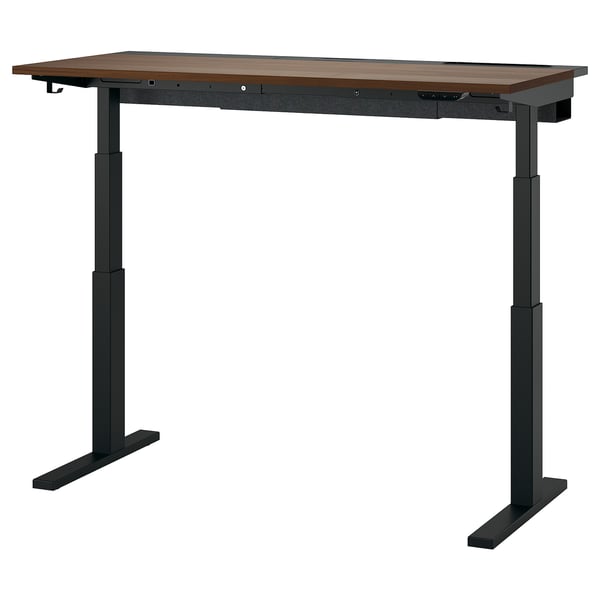MITTZON desk sit/stand, electric walnut veneer/black, 140x60 cm
