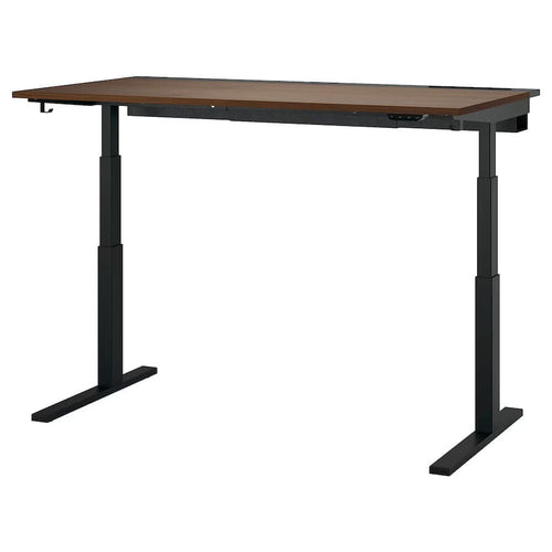 MITTZON desk sit/stand, electric walnut veneer/black, 160x80 cm