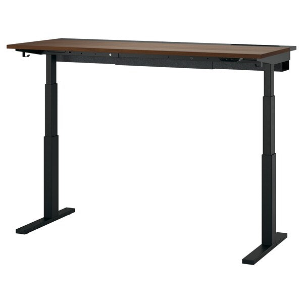 MITTZON - Height-adjustable desk, electric walnut veneer/black,160x60 cm