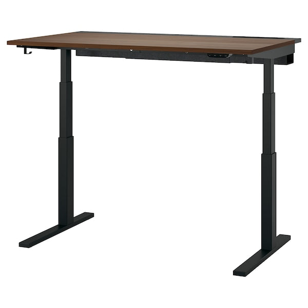 MITTZON - Height-adjustable desk, electric walnut veneer/black,140x80 cm