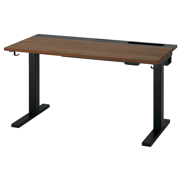 MITTZON - Height-adjustable desk, electric walnut veneer/black,120x60 cm
