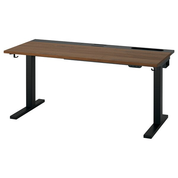 MITTZON - Height-adjustable desk, electric walnut veneer/black,140x60 cm