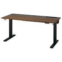 MITTZON - Height-adjustable desk, electric walnut veneer/black,140x60 cm