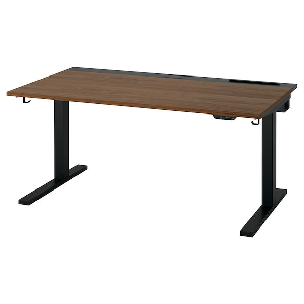 MITTZON - Height-adjustable desk, electric walnut veneer/black,140x80 cm