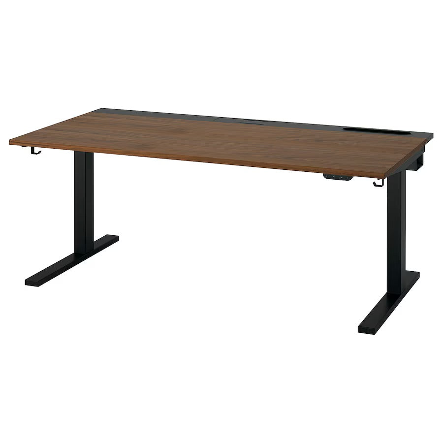 MITTZON - Height-adjustable desk, electric walnut veneer/black,160x80 cm