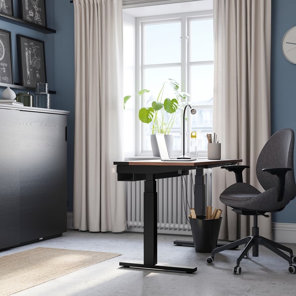 MITTZON desk sit/stand, electric walnut veneer/black, 120x80 cm