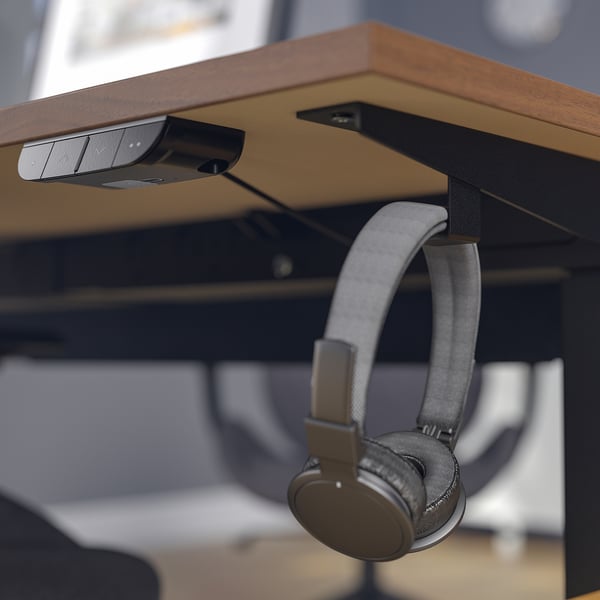 MITTZON - Height-adjustable desk, electric walnut veneer/black,160x60 cm
