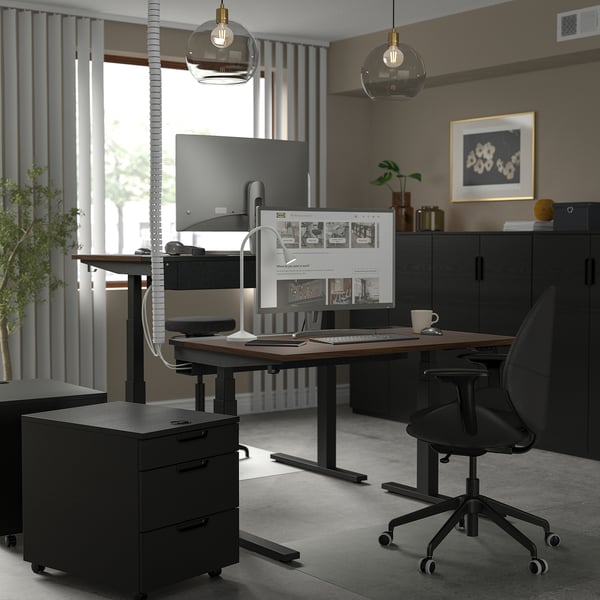 MITTZON desk sit/stand, electric walnut veneer/black, 120x60 cm