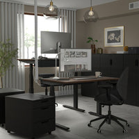 MITTZON - Height-adjustable desk, electric walnut veneer/black,120x80 cm