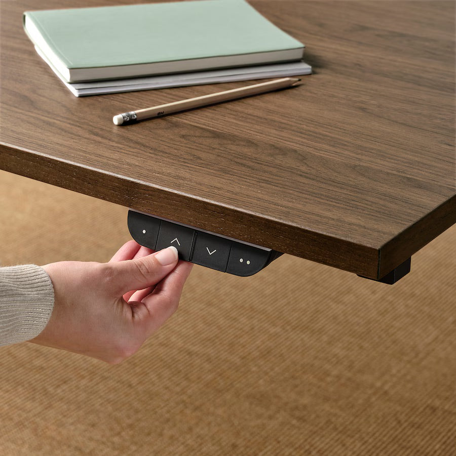 MITTZON - Height-adjustable desk, electric walnut veneer/black,160x80 cm