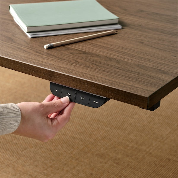 MITTZON - Height-adjustable desk, electric walnut veneer/black,140x80 cm