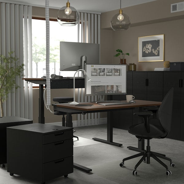 MITTZON - Height-adjustable desk, electric walnut veneer/black,140x60 cm