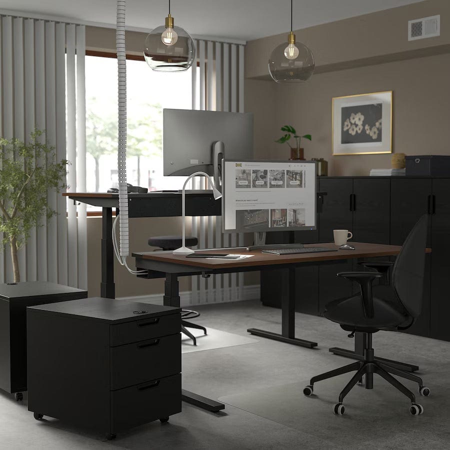 Ikea MITTZON - Height-adjustable desk, electric walnut veneer/black,160x80 cm