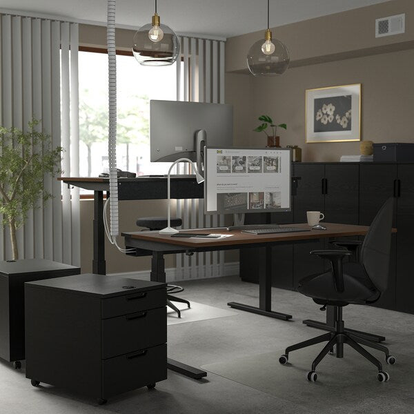 MITTZON - Height-adjustable desk, electric walnut veneer/black,160x60 cm