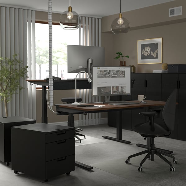 MITTZON desk sit/stand, electric walnut veneer/black, 160x80 cm