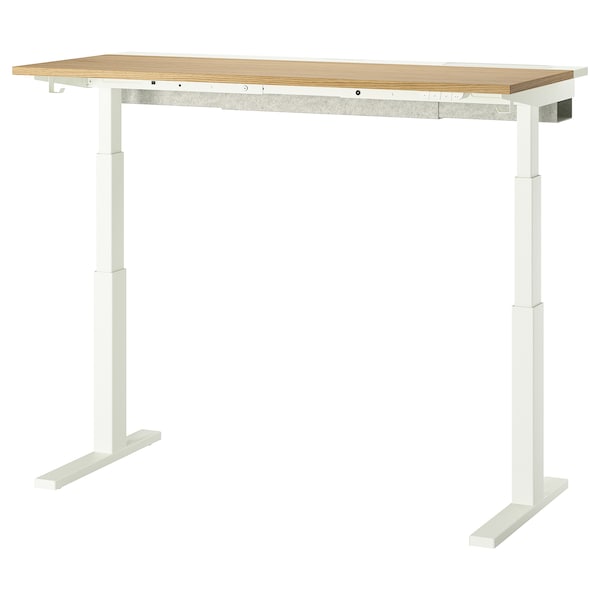 MITTZON - Height-adjustable desk, electric oak veneer/white,140x60 cm