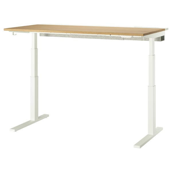 MITTZON - Height-adjustable desk, electric oak veneer/white,160x80 cm