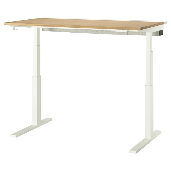 MITTZON - Height-adjustable desk, electric oak veneer/white,140x80 cm