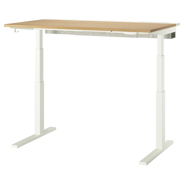 MITTZON desk sit/stand, electric oak veneer/white, 140x80 cm