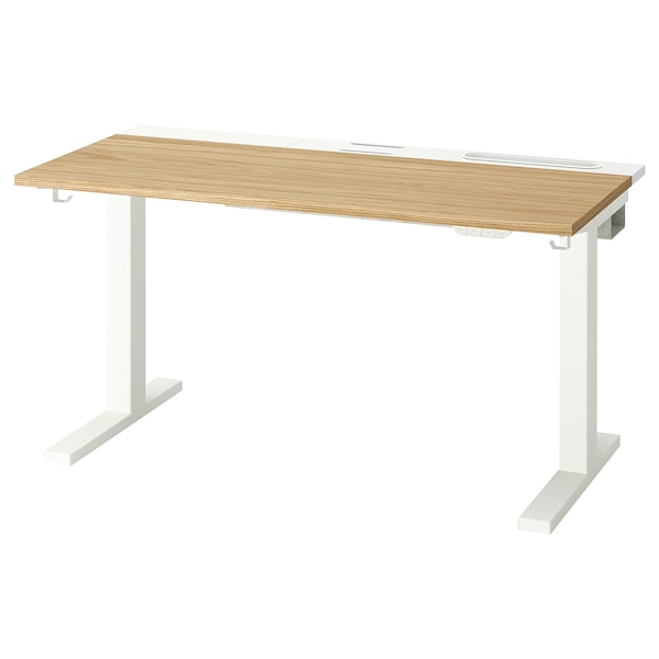 MITTZON - Height-adjustable desk, electric oak veneer/white,120x60 cm