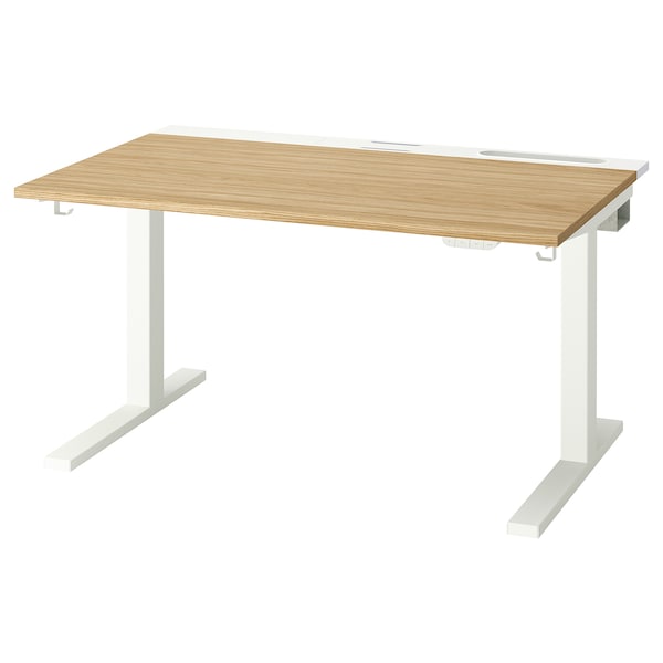 MITTZON - Height-adjustable desk, electric oak veneer/white,120x80 cm