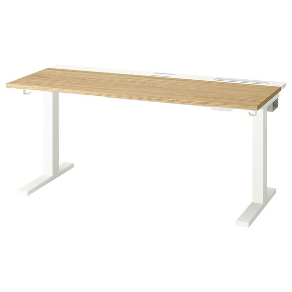 MITTZON - Height-adjustable desk, electric oak veneer/white,140x60 cm