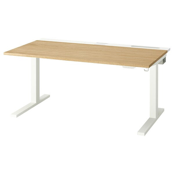 MITTZON - Height-adjustable desk, electric oak veneer/white,140x80 cm