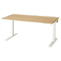 MITTZON - Height-adjustable desk, electric oak veneer/white,140x80 cm
