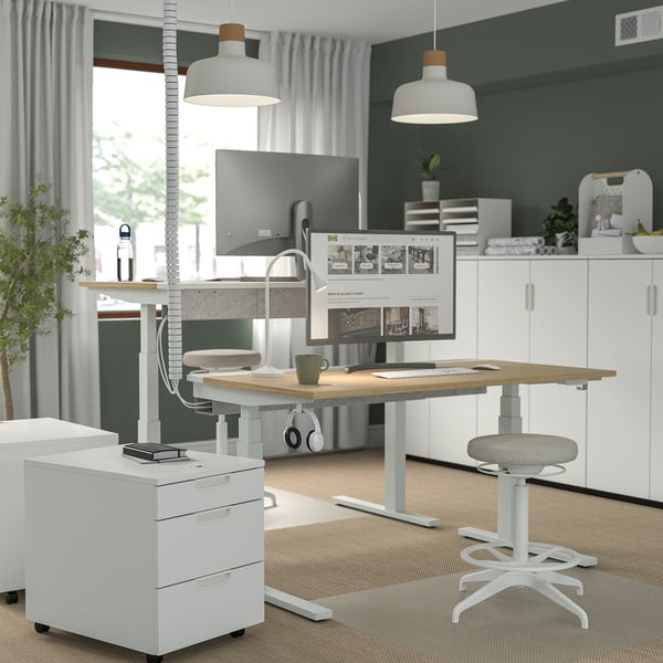 MITTZON desk sit/stand, electric oak veneer/white, 140x80 cm