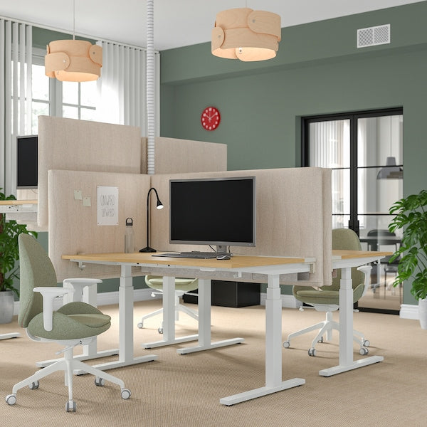 MITTZON - Height-adjustable desk, electric oak veneer/white,140x60 cm