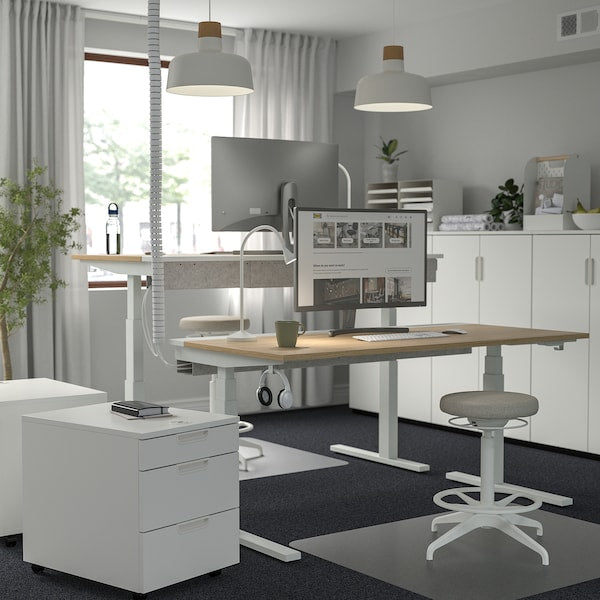 MITTZON - Height-adjustable desk, electric oak veneer/white,160x60 cm