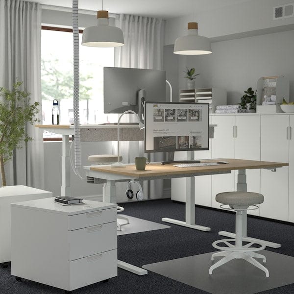 Ikea MITTZON - Height-adjustable desk, electric oak veneer/white,160x80 cm
