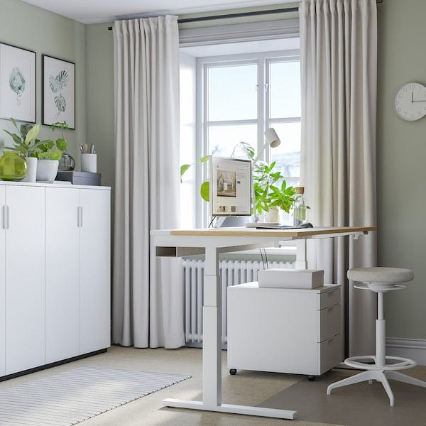 Ikea MITTZON - Height-adjustable desk, electric oak veneer/white,160x60 cm