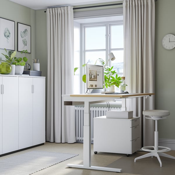 MITTZON - Height-adjustable desk, electric oak veneer/white,160x80 cm