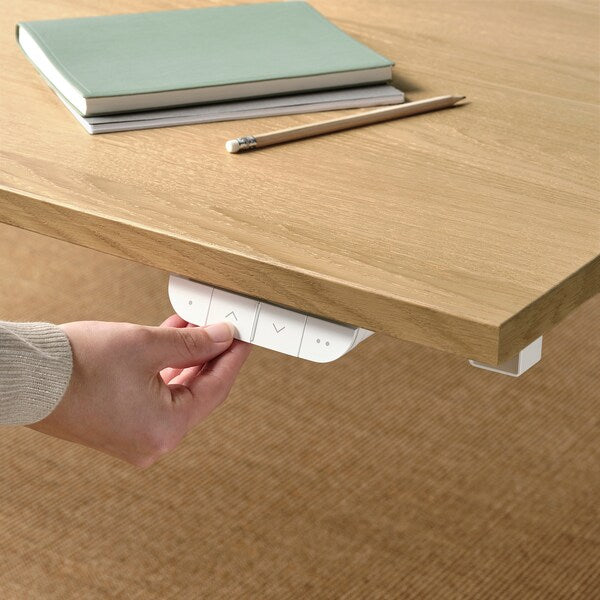 MITTZON - Height-adjustable desk, electric oak veneer/white,140x60 cm