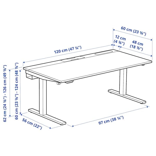 Ikea MITTZON - Height-adjustable desk, electric oak veneer/white,120x60 cm