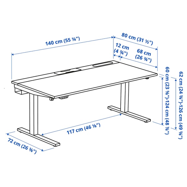 MITTZON desk sit/stand, electric oak veneer/white, 140x80 cm