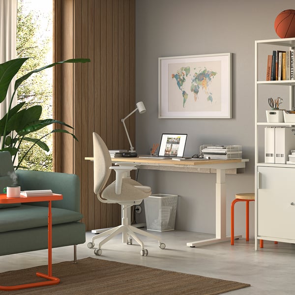 MITTZON - Height-adjustable desk, electric oak veneer/white,160x80 cm