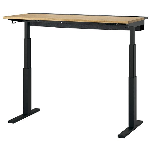 MITTZON - Height-adjustable desk, electric oak veneer/black,140x60 cm