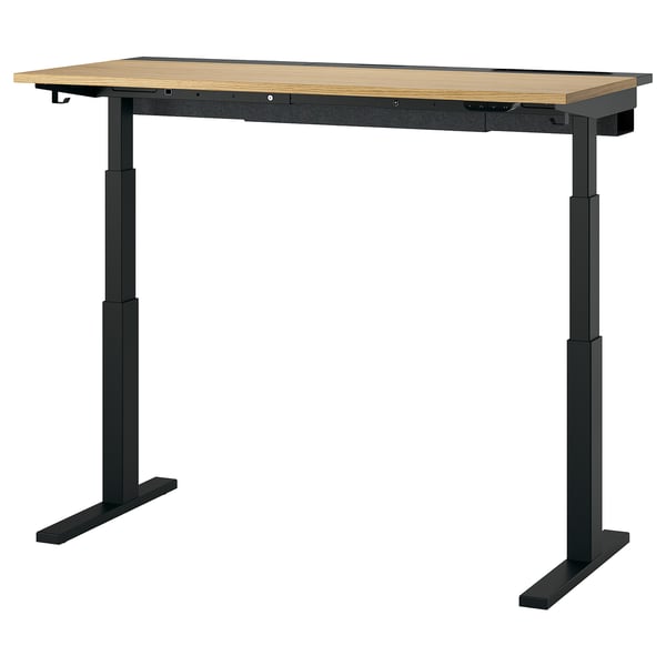 MITTZON desk sit/stand, electric oak veneer/black, 140x60 cm