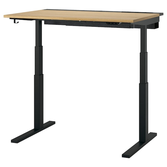 MITTZON - Height adjustable desk, electric oak veneer/black,120x80 cm