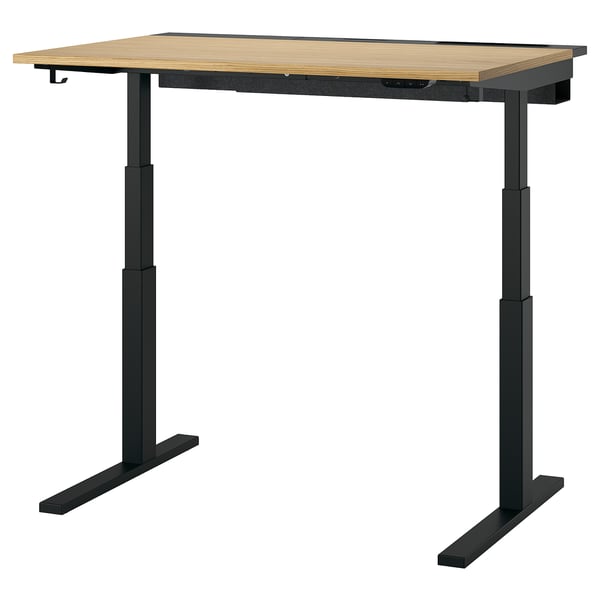 MITTZON - Height adjustable desk, electric oak veneer/black,120x80 cm