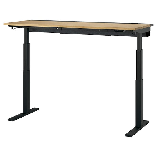 MITTZON - Height-adjustable desk, electric oak veneer/black,160x60 cm