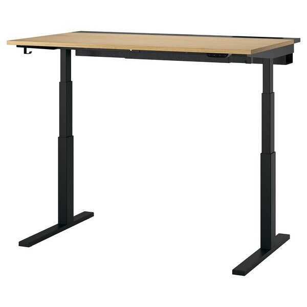 MITTZON - Height adjustable desk, electric oak veneer/black,140x80 cm