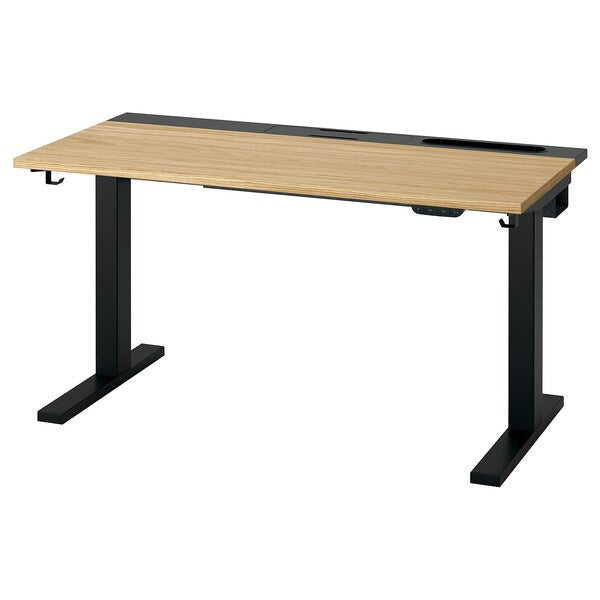 MITTZON - Height-adjustable desk, electric oak veneer/black,120x60 cm