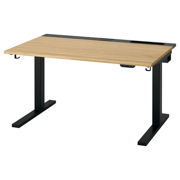 MITTZON - Height adjustable desk, electric oak veneer/black,120x80 cm