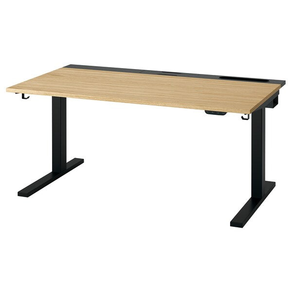 MITTZON - Height adjustable desk, electric oak veneer/black,140x80 cm